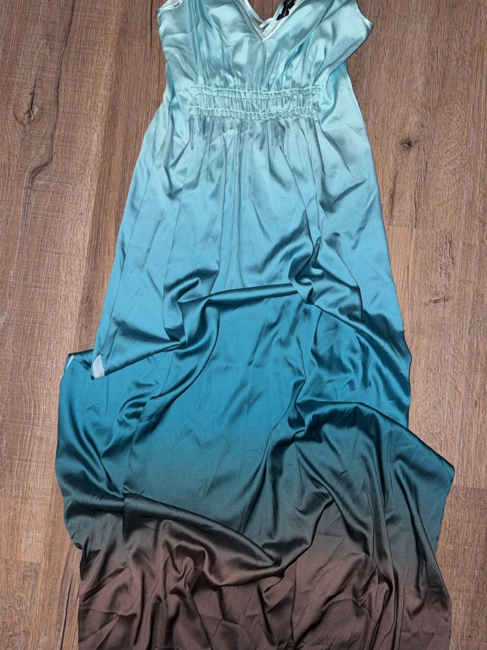 White House Black Market Teal Ombre Satin Maxi Dress